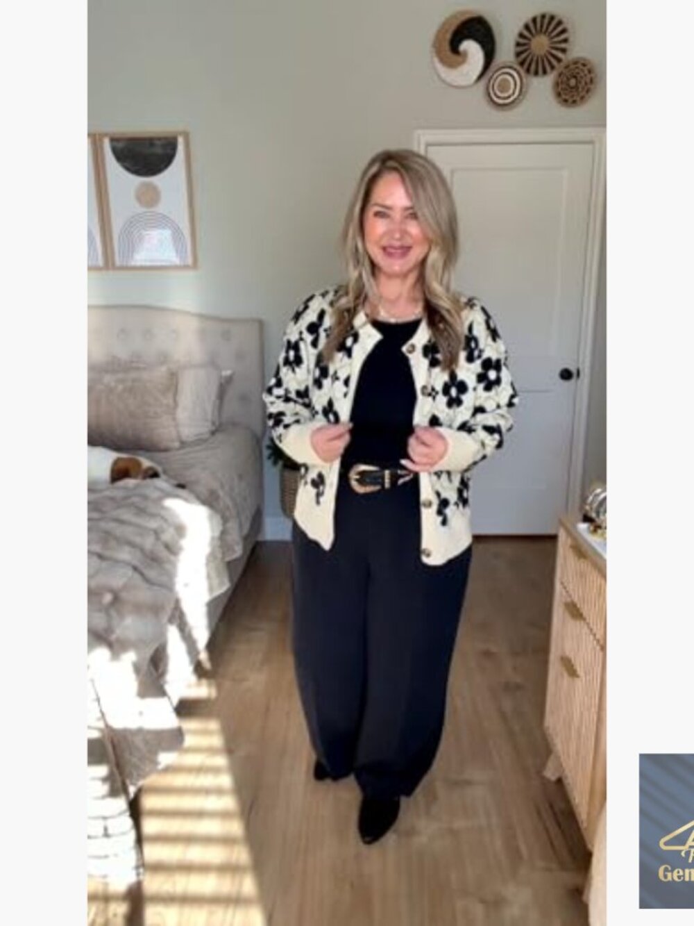 Floral Cardigan Sweater Long Sleeve Open Front Button Down Knit Retro - Picture 2 of 7